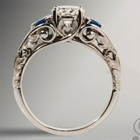 Antique style 925 white and sapphire blue fashion Ring - Picture 4 of 6
